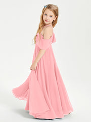 Off the Shoulder Long Junior Bridesmaid Dresses Flamingo
