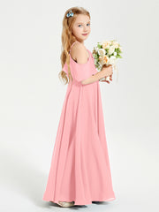 Off the Shoulder Long Junior Bridesmaid Dresses Flamingo