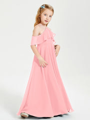 Off the Shoulder Long Junior Bridesmaid Dresses Flamingo