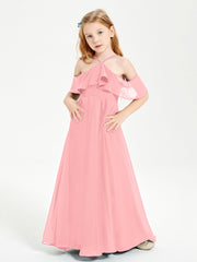 Off the Shoulder Long Junior Bridesmaid Dresses Flamingo