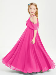 Off the Shoulder Long Junior Bridesmaid Dresses Fuchsia