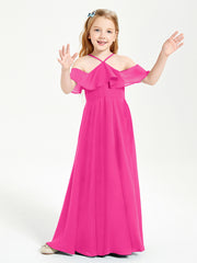 Off the Shoulder Long Junior Bridesmaid Dresses Fuchsia