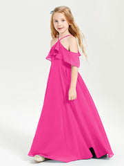 Off the Shoulder Long Junior Bridesmaid Dresses Fuchsia