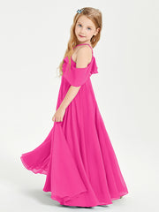 Off the Shoulder Long Junior Bridesmaid Dresses Fuchsia