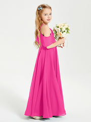 Off the Shoulder Long Junior Bridesmaid Dresses Fuchsia