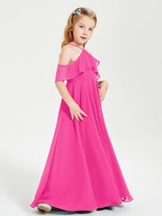 Off the Shoulder Long Junior Bridesmaid Dresses Fuchsia