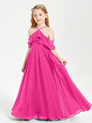 Off the Shoulder Long Junior Bridesmaid Dresses Fuchsia