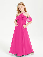 Off the Shoulder Long Junior Bridesmaid Dresses Fuchsia