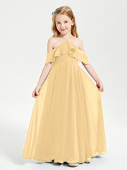 Off the Shoulder Long Junior Bridesmaid Dresses Gold