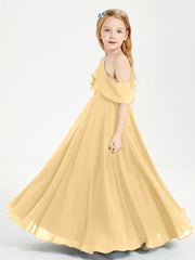 Off the Shoulder Long Junior Bridesmaid Dresses Gold