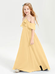 Off the Shoulder Long Junior Bridesmaid Dresses Gold