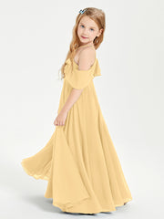 Off the Shoulder Long Junior Bridesmaid Dresses Gold