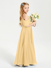 Off the Shoulder Long Junior Bridesmaid Dresses Gold