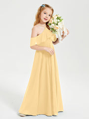 Off the Shoulder Long Junior Bridesmaid Dresses Gold