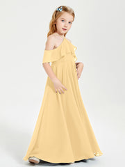 Off the Shoulder Long Junior Bridesmaid Dresses Gold