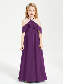 Off the Shoulder Long Junior Bridesmaid Dresses Grape