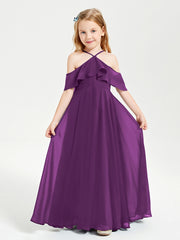 Off the Shoulder Long Junior Bridesmaid Dresses Grape