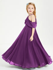 Off the Shoulder Long Junior Bridesmaid Dresses Grape