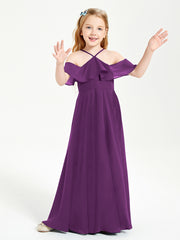 Off the Shoulder Long Junior Bridesmaid Dresses Grape