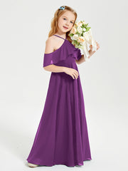 Off the Shoulder Long Junior Bridesmaid Dresses Grape