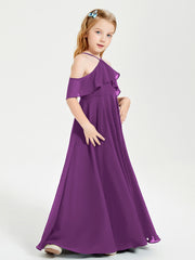 Off the Shoulder Long Junior Bridesmaid Dresses Grape