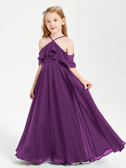Off the Shoulder Long Junior Bridesmaid Dresses Grape