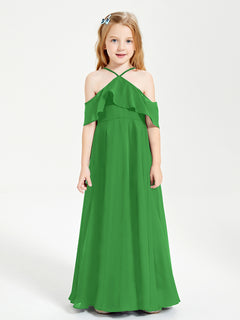 Off the Shoulder Long Junior Bridesmaid Dresses Green