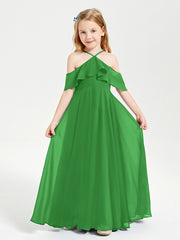 Off the Shoulder Long Junior Bridesmaid Dresses Green
