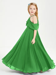 Off the Shoulder Long Junior Bridesmaid Dresses Green