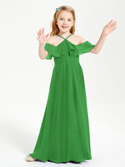 Off the Shoulder Long Junior Bridesmaid Dresses Green