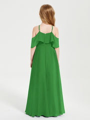 Off the Shoulder Long Junior Bridesmaid Dresses Green