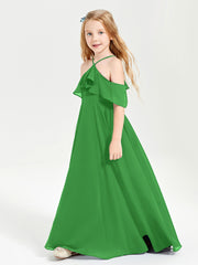 Off the Shoulder Long Junior Bridesmaid Dresses Green