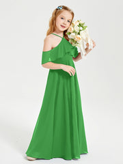 Off the Shoulder Long Junior Bridesmaid Dresses Green