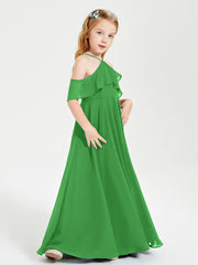 Off the Shoulder Long Junior Bridesmaid Dresses Green