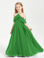 Off the Shoulder Long Junior Bridesmaid Dresses Green