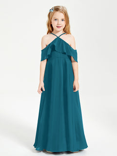 Off the Shoulder Long Junior Bridesmaid Dresses Ink Blue