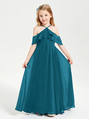 Off the Shoulder Long Junior Bridesmaid Dresses Ink Blue