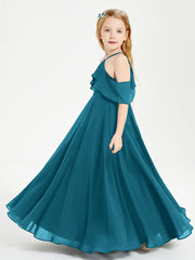 Off the Shoulder Long Junior Bridesmaid Dresses Ink Blue