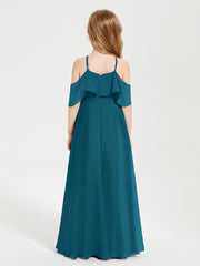 Off the Shoulder Long Junior Bridesmaid Dresses Ink Blue