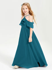 Off the Shoulder Long Junior Bridesmaid Dresses Ink Blue