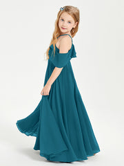 Off the Shoulder Long Junior Bridesmaid Dresses Ink Blue