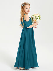 Off the Shoulder Long Junior Bridesmaid Dresses Ink Blue