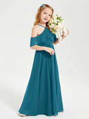 Off the Shoulder Long Junior Bridesmaid Dresses Ink Blue