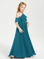 Off the Shoulder Long Junior Bridesmaid Dresses Ink Blue
