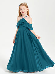 Off the Shoulder Long Junior Bridesmaid Dresses Ink Blue