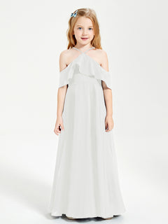 Off the Shoulder Long Junior Bridesmaid Dresses Ivory