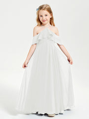 Off the Shoulder Long Junior Bridesmaid Dresses Ivory
