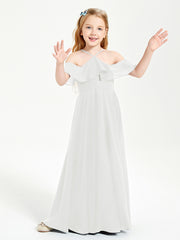 Off the Shoulder Long Junior Bridesmaid Dresses Ivory