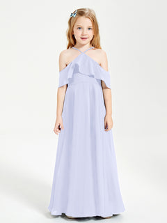 Off the Shoulder Long Junior Bridesmaid Dresses Lavender