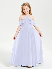 Off the Shoulder Long Junior Bridesmaid Dresses Lavender